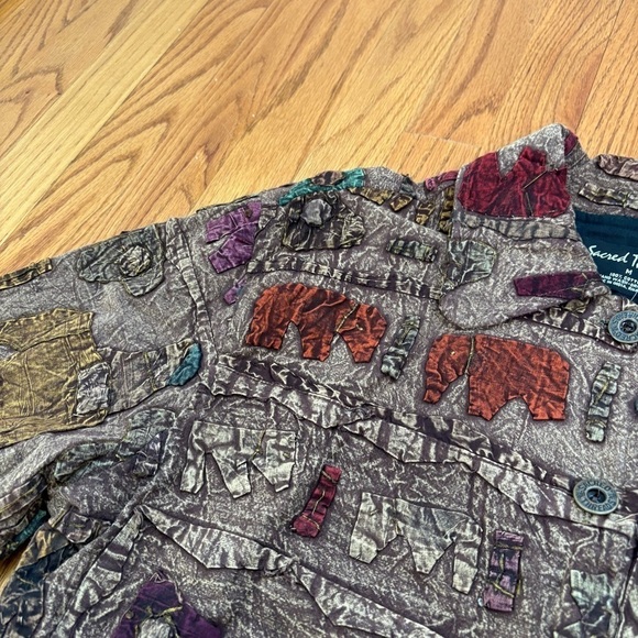 SACRED THREADS Cotton Embroidered Jacket Boho Artsy Animals Elephants Giraffes M - Picture 15 of 16